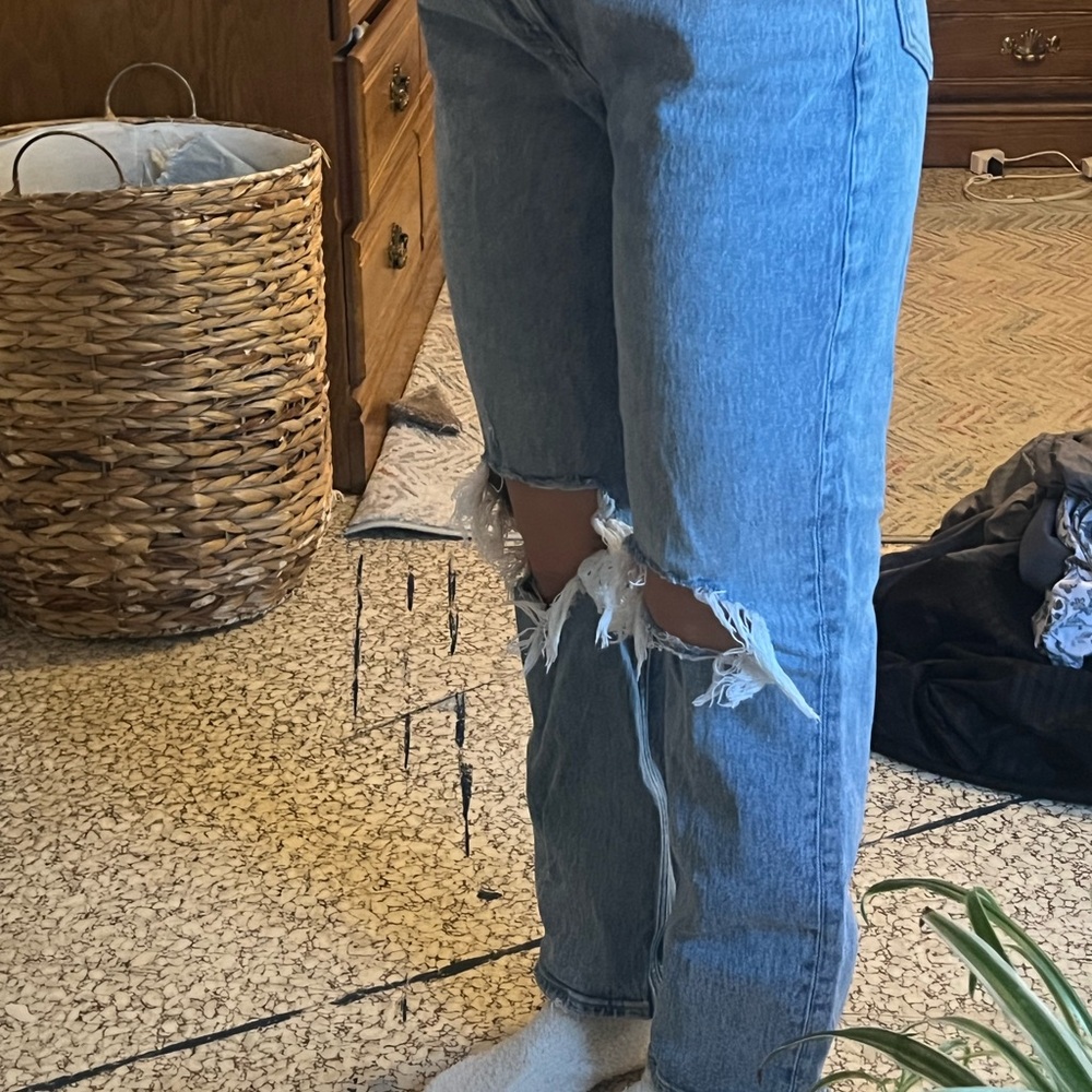 Abercrombie & Fitch Light Blue Distressed Boyfriend curve love  Jeans